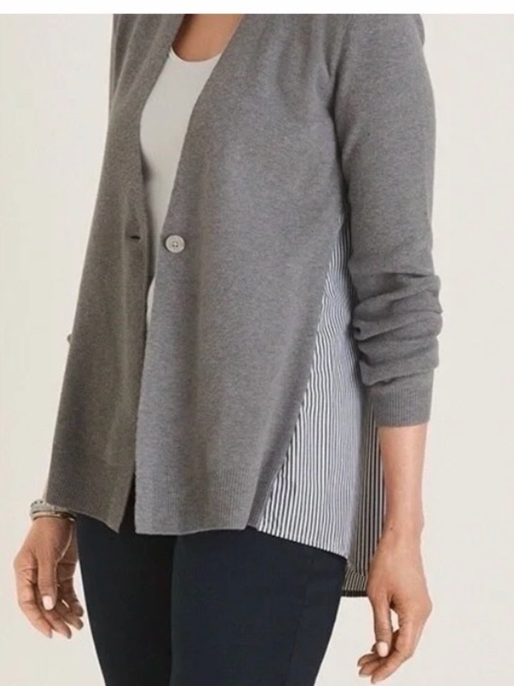 Chico's Charcoal and Striped Versatile Cardigan size 1